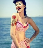 beach girl tattoo retro girl roses on hand