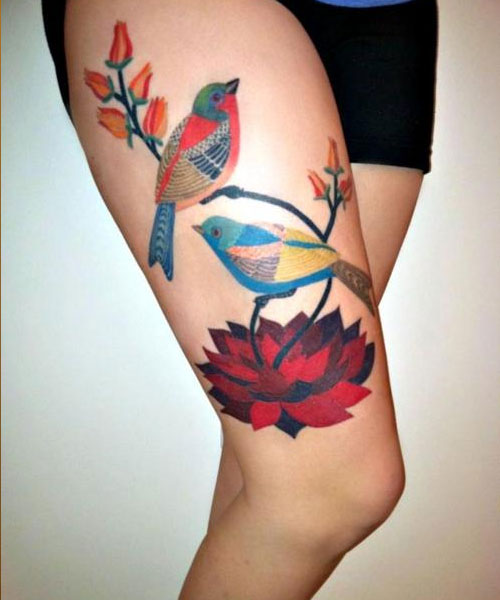 elegant bird tattoo gennine art thigh tattoo