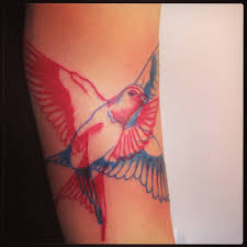 elegant bird tattoo red and blue tattoo motion