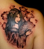 fan tattoo asian woman with fan