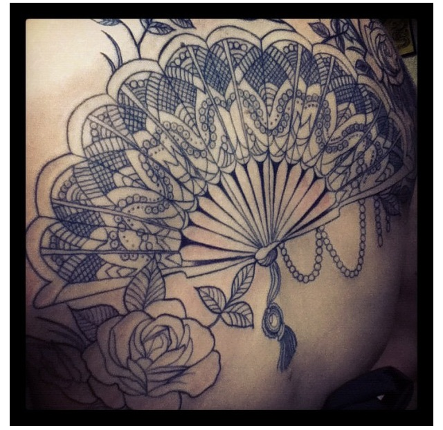 fan tattoo black ornamented fan