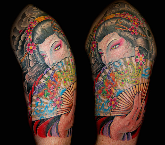 fan tattoo japanese woman