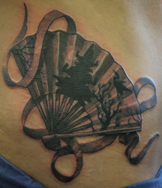 fan tattoo realistic asian fan