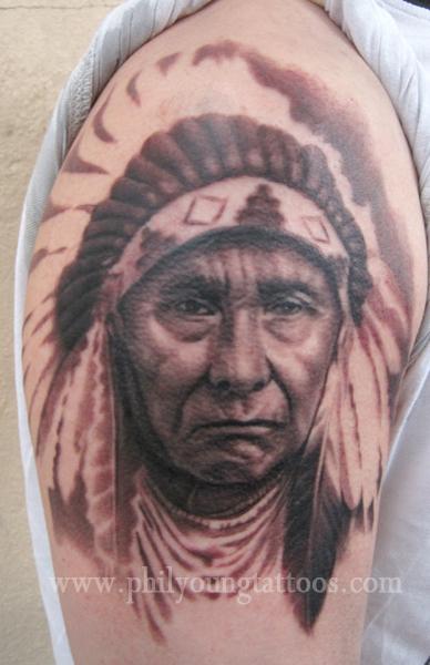 realistic tattoo indian face sleeve