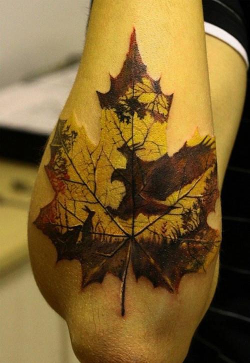 realistic tattoo  maple leaf