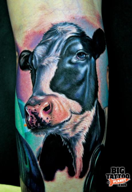 tattoo by Mike DeVries cow