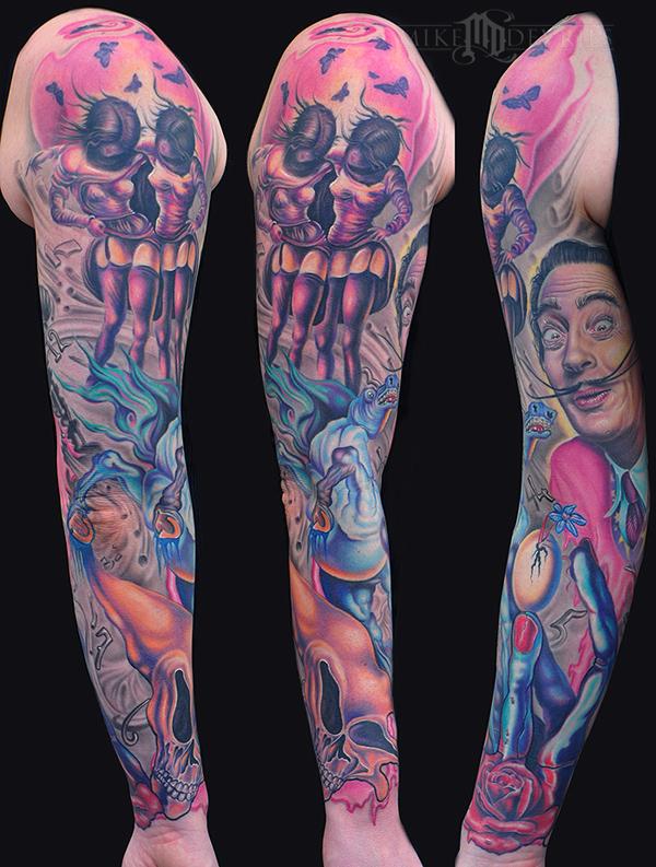 tattoo by Mike DeVries sleeve Dali face