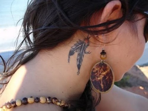 behind ear tattoo feathers