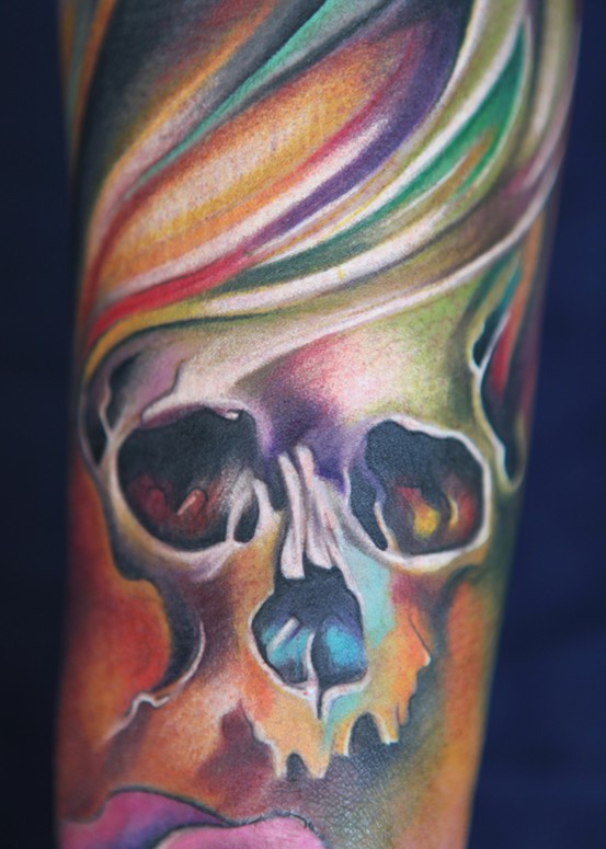 colorful pastel skull tattoo