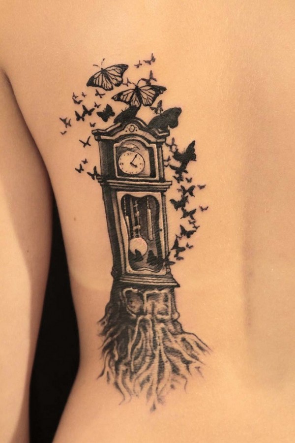 fairytale tattoo clock and butterflies