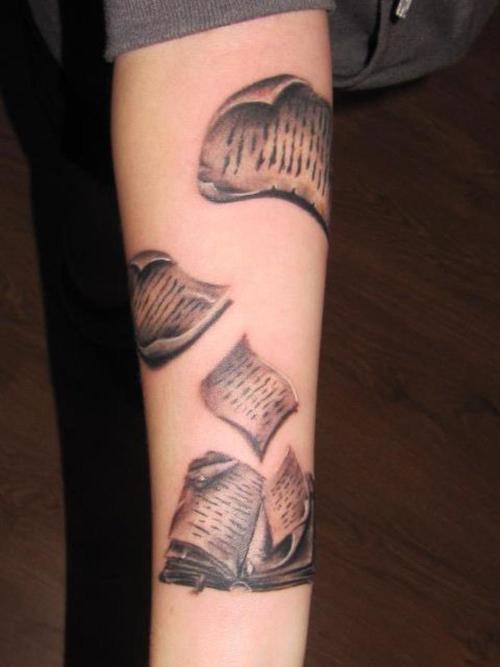 fairytale tattoo flying book pages