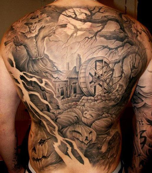 fairytale tattoo scarecrow and pumpkins