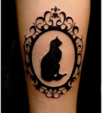 framed cat tattoo blackwork