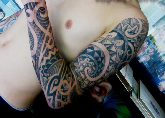 full sleeve maori tattoo