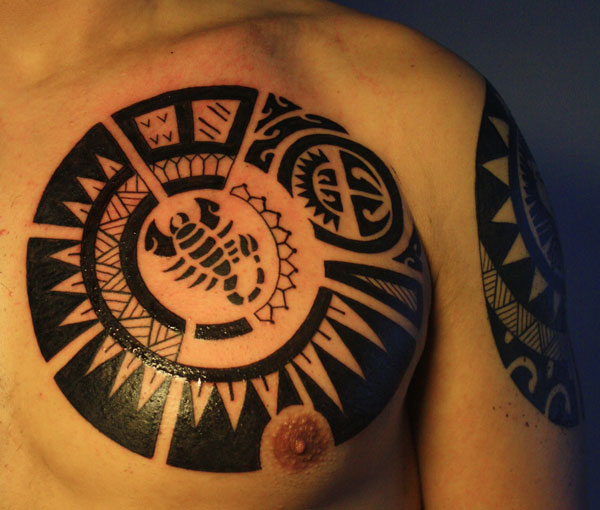 maori scorpio tattoo on chest