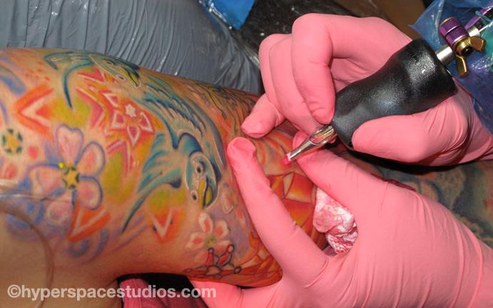 pastel tattoo sleeve in process
