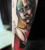 peter aurisch tattoo geometric girl on arm