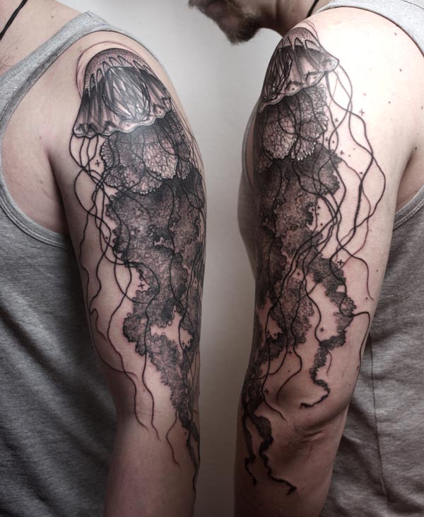 peter aurisch tattoo jellyfish arm tattoo