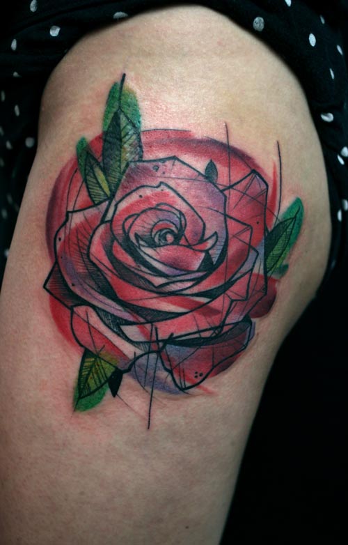 peter aurisch tattoo red geometric rose