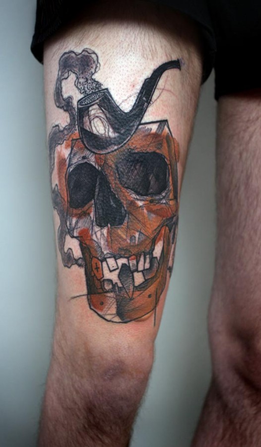 peter aurisch tattoo skull pipe