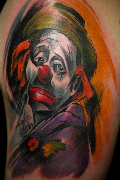 sad clown tattoo by bugs