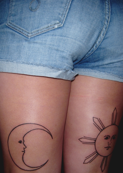 sun tattoo design sun and moon on back thigh