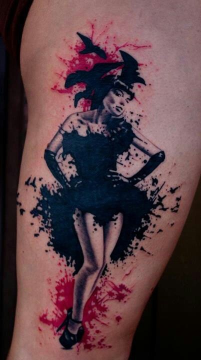 black and red cabaret dancer tattoo