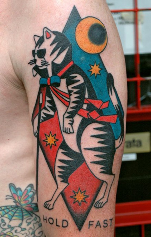 cat hold fast tattoo by luca font