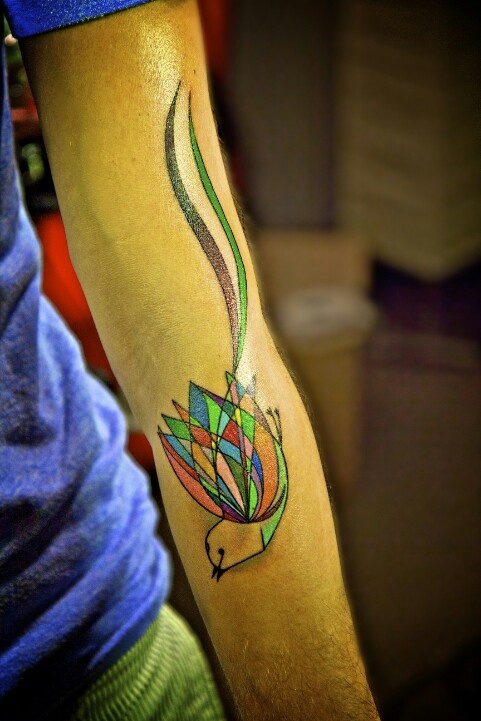 colorful scissor-tailed fly catcher tattoo inspired by charley harper