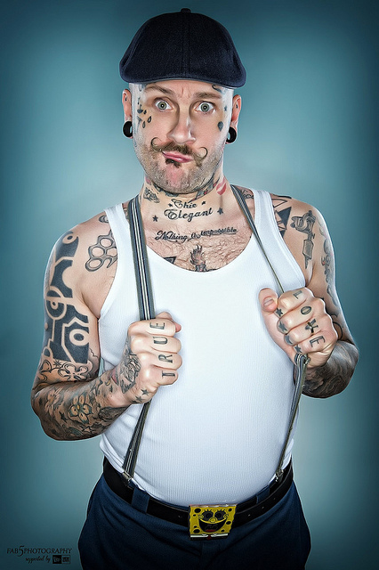 fabrice petre tattoo photography guy with suspenders portrait