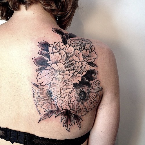 flowers back tattoo by victor j webster