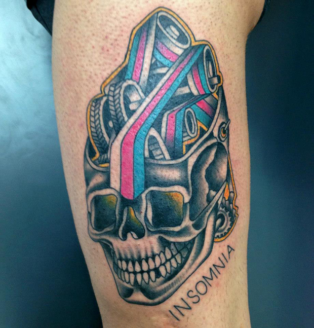 gear brain skull tattoo by luca font