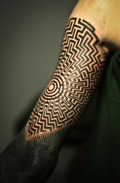 geometric tattoo maze blackwork