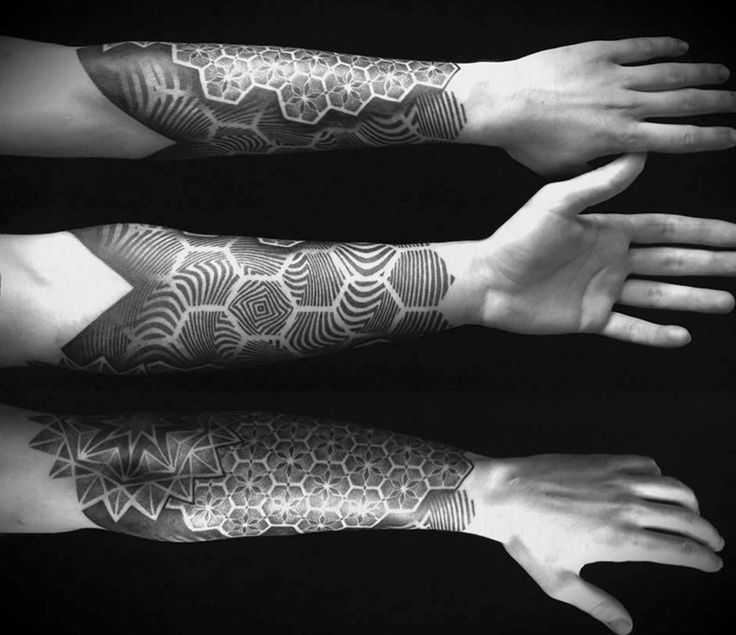 geometric tattoo sleeve stripes and flowers