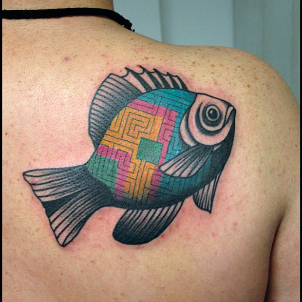 graphic fish tattoo by luca font