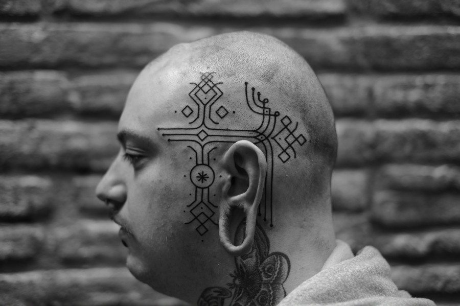 head tattoo by jean philippe burton