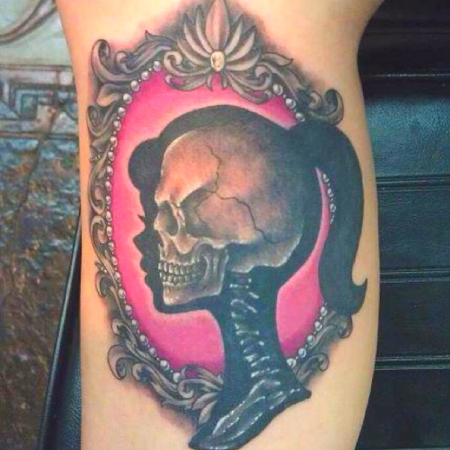 skeleton girl pink tattoo