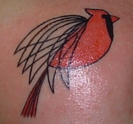 small red bird tattoo inspired by charley harper