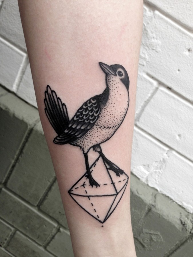 Birds and crystal tattoo by Philippe Fernandez