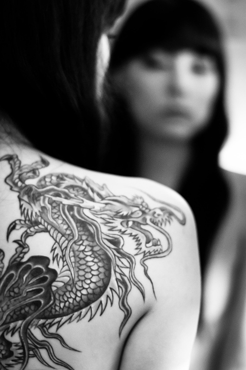 Black and white dragon tattoo