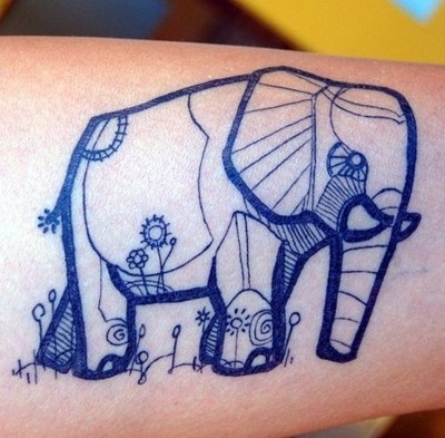 Blue elephant tattoo by David Hale