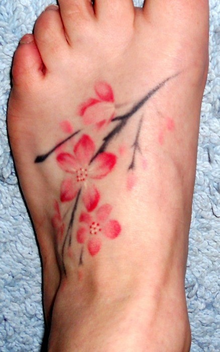 Cherry blossom foot tattoo