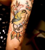 Colorful flying bird tattoo