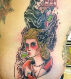 Colorful tattoos by Andy Perez   lady at bar