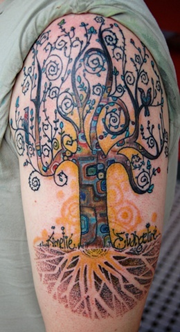 Colorful tree tattoo by David Hale