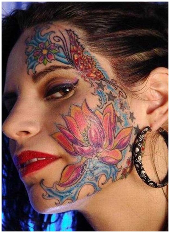 Colorful women face tattoo