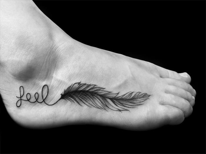 Feather foot tattoo by Ben Volt