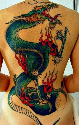 Green Japanese dragon tattoo