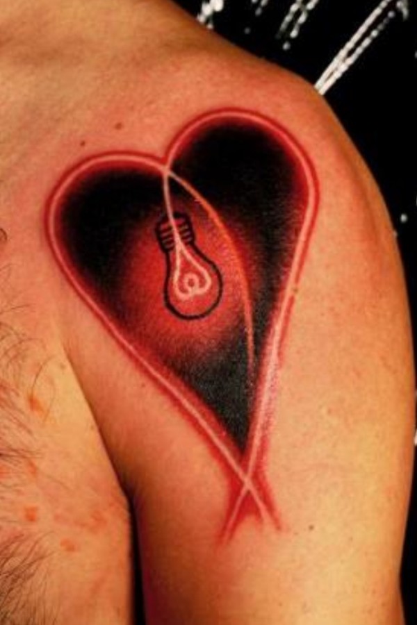 Heart and lamp tattoo by Marcin Aleksander Surowiec