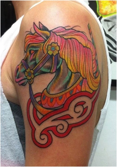 Horse tattoo on shoulder